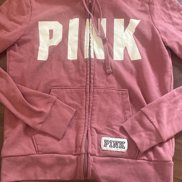 Pink Victoria Secret Hoodie with Logo Women Small Petite Full Zip Up Long Sleeve - Picture 3 of 7